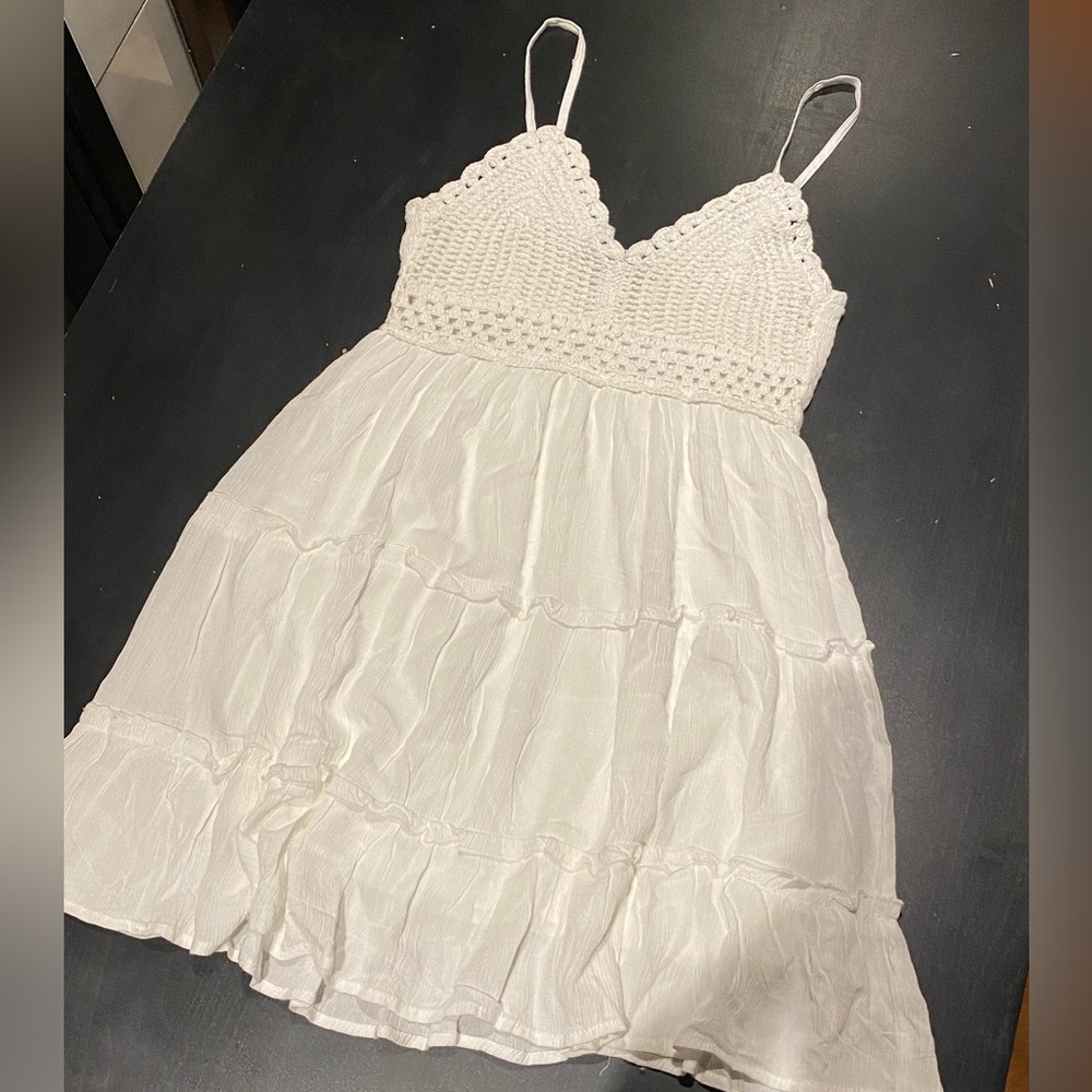 White crochet ruffle dress